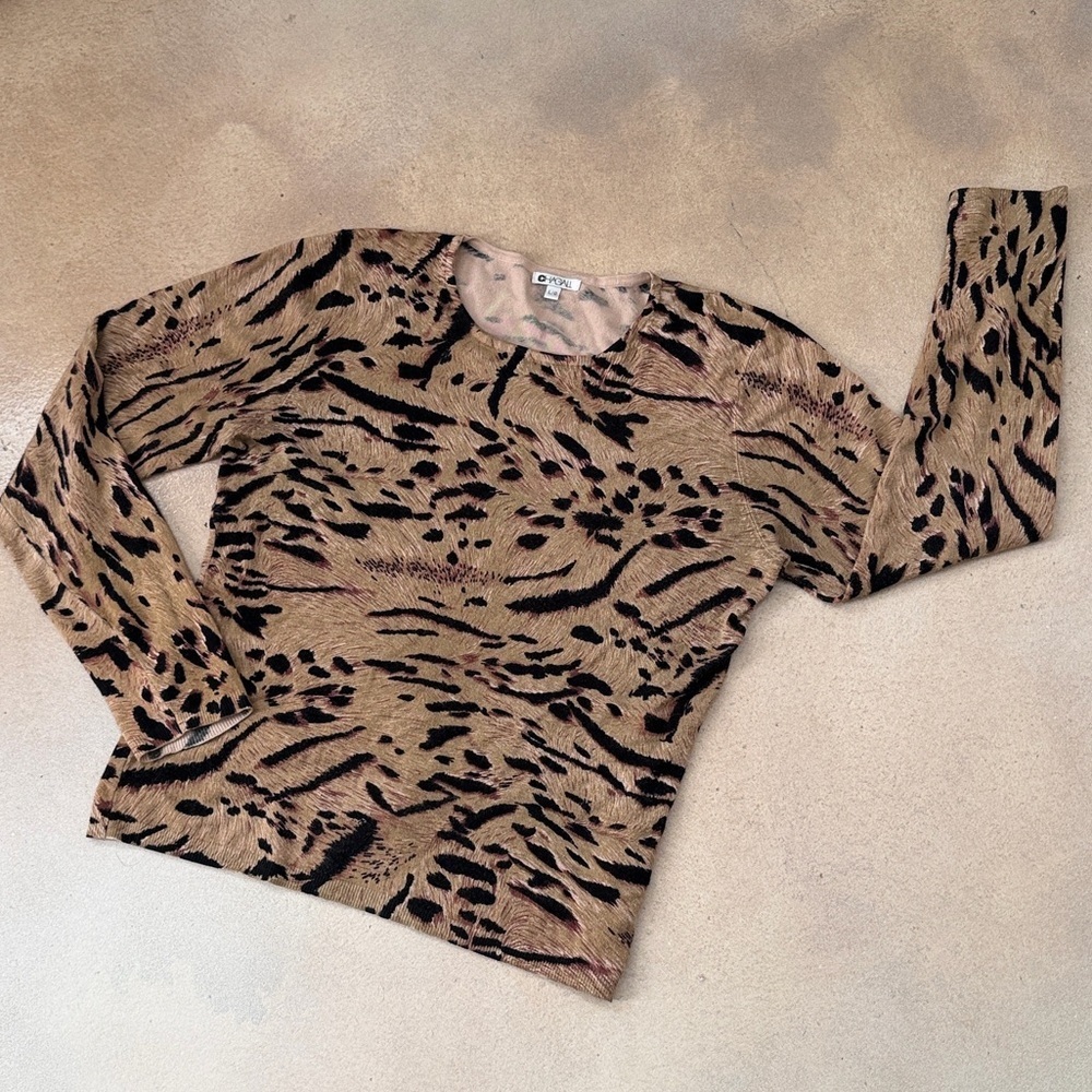 VINTAGE CHAGALL Tiger Animal Print‎ Sweater Size L